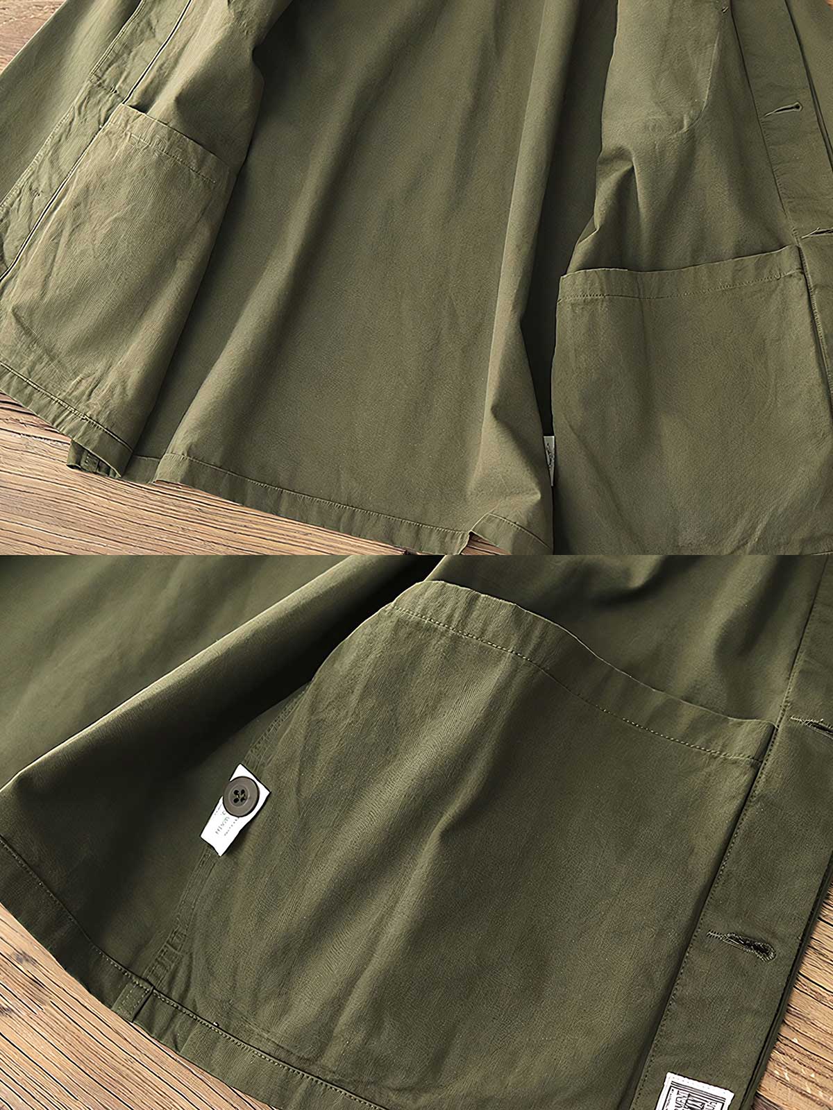 製品画像: 第二次世界大戦リバイバル TCU ジャングルコンバットジャケット メンズ 正面ビュー
詳細画像: 斜め胸ポケットと裾ポケットのディテール ヴィンテージデザインのコンバットジャケット