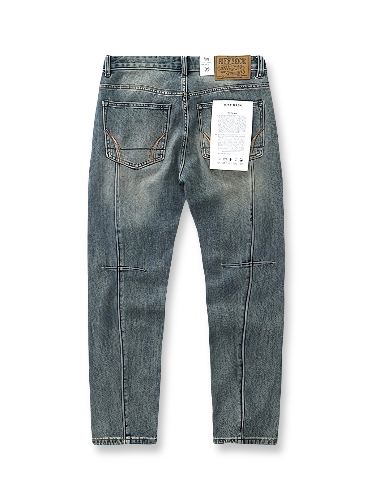 製品画像: アメカジレトロスリムストレートジーンズのフロントビュー。12.5オンスのデニムとウォッシュヴィンテージ加工で、レトロな風合いが特徴
詳細画像: サンドウォッシュ加工と5ポケットデザインのディテール。カスタムリベットとYKKジッパーで高い品質を実現