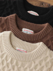 バルーンスリーブ チェック柄ツイスト編みセーター