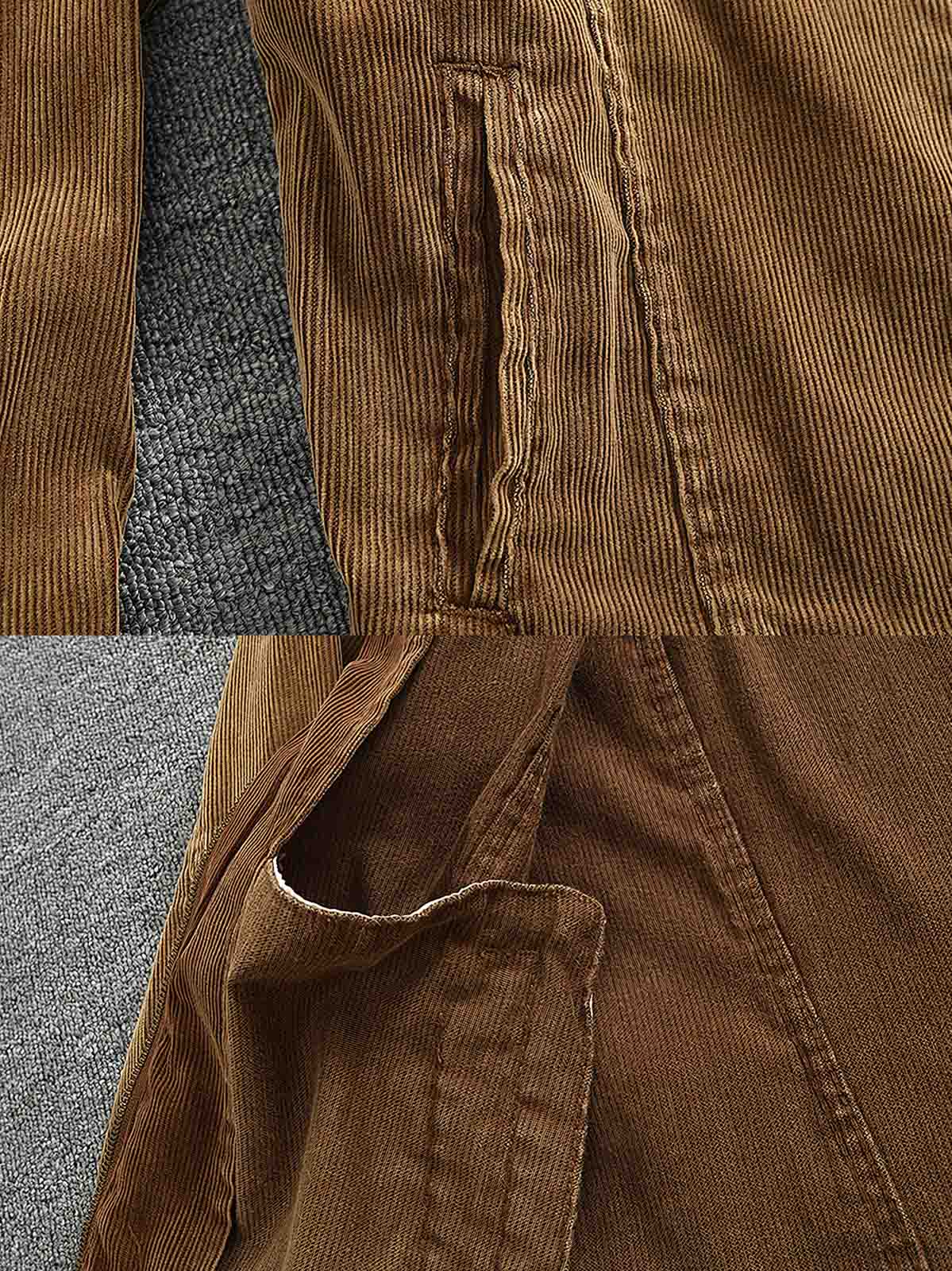 製品画像: ヨーロピアン＆アメリカンヴィンテージ風コーデュロイバイカージャケットのフロントビュー。タフなバイカーカラーデザインとウォッシュ加工が魅力
詳細画像: バイカーカラーとジッパーデザインのディテール。ヴィンテージ感を引き立てる斜めポケット付き
