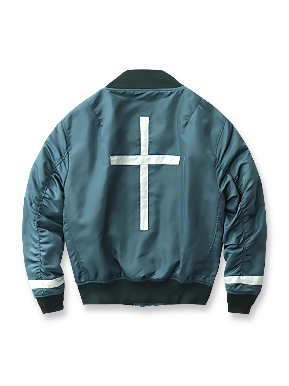 製品画像：ヴィンテージMA-1フライトジャケットの正面図。防水ナイロン素材とオレンジ色の裏地、刺繍バッジが特徴的なデザイン。
詳細画像：刺繍バッジと識別テープ、ジッパーのディテールをクローズアップした画像。ミリタリーウェアの本格的なスタイルを強調。