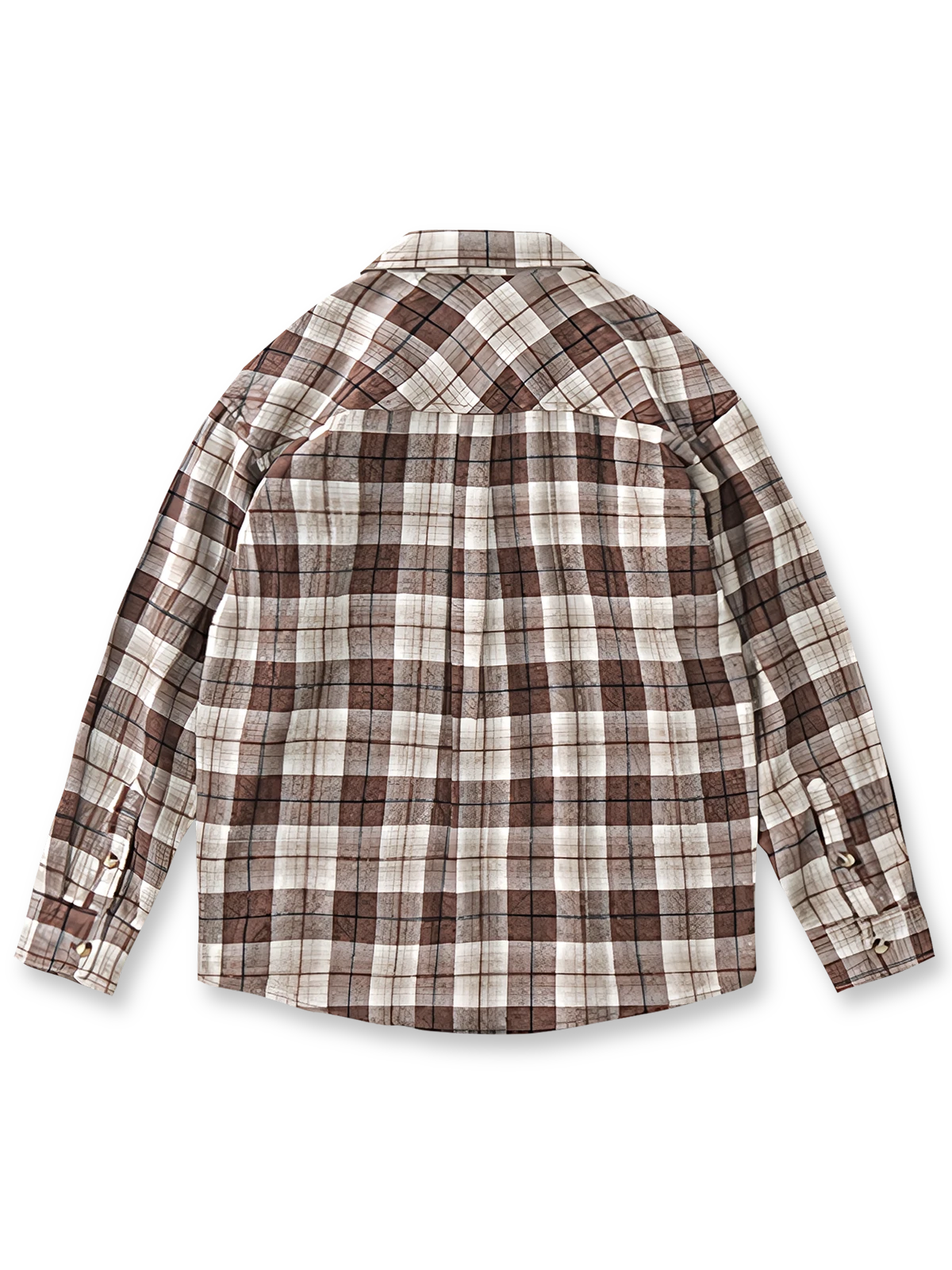 製品画像: ヴィンテージ風 ブラッシュド ヘリンボーン チェック コットン 長袖シャツ 正面、オーバーサイズデザイン
詳細画像: ヘリンボーンチェック生地とクラシックな胸ポケットのディテール、柔らかく快適な質感