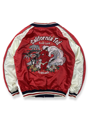 製品画像: リバーシブル シルク刺繍 横須賀 テッドマン 酒吞童子 ジャケットの全体画像、幸運を象徴する赤鬼と伝統的な刺繍デザイン

詳細画像: テッドマン（幸运の赤鬼）と酒吞童子の刺繍ディテール、横須賀刺繍の高度な技法で施されたアート