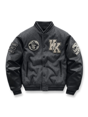 製品画像: アメカジ文字刺繍とゴリラ刺繍が特徴のベースボールジャケットの全体画像、ヴィンテージミリタリーテイスト
詳細画像: フロントと袖のゴリラ刺繍と文字タオル刺繍のディテール、アメカジヴィンテージ感を強調