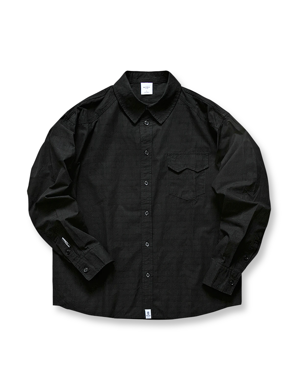 製品画像: 春秋シーズンに最適なコーマコットン製格子織り長袖シャツ全体画像｜リラックスフィットで快適なカジュアルスタイル
詳細画像: コーマコットン素材の格子織りディテール｜春秋のカジュアルコーディネートに最適な品質感