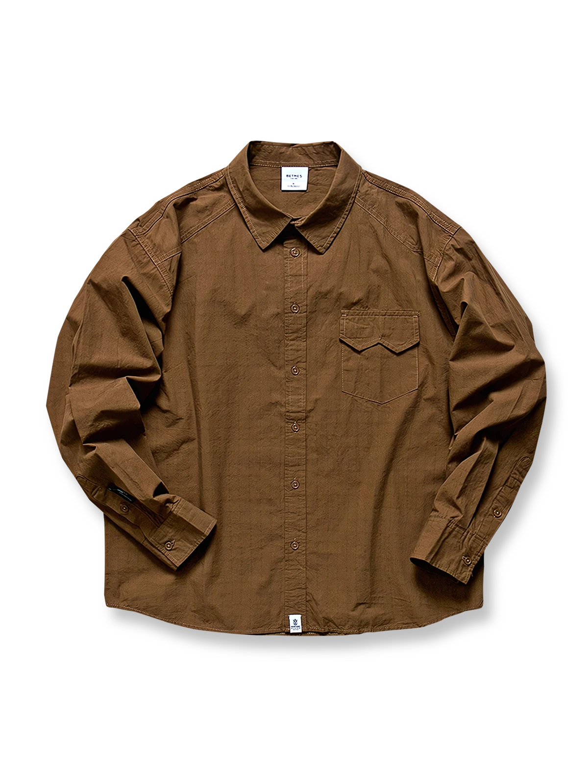 製品画像: 春秋シーズンに最適なコーマコットン製格子織り長袖シャツ全体画像｜リラックスフィットで快適なカジュアルスタイル
詳細画像: コーマコットン素材の格子織りディテール｜春秋のカジュアルコーディネートに最適な品質感