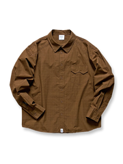 製品画像: 春秋シーズンに最適なコーマコットン製格子織り長袖シャツ全体画像｜リラックスフィットで快適なカジュアルスタイル
詳細画像: コーマコットン素材の格子織りディテール｜春秋のカジュアルコーディネートに最適な品質感