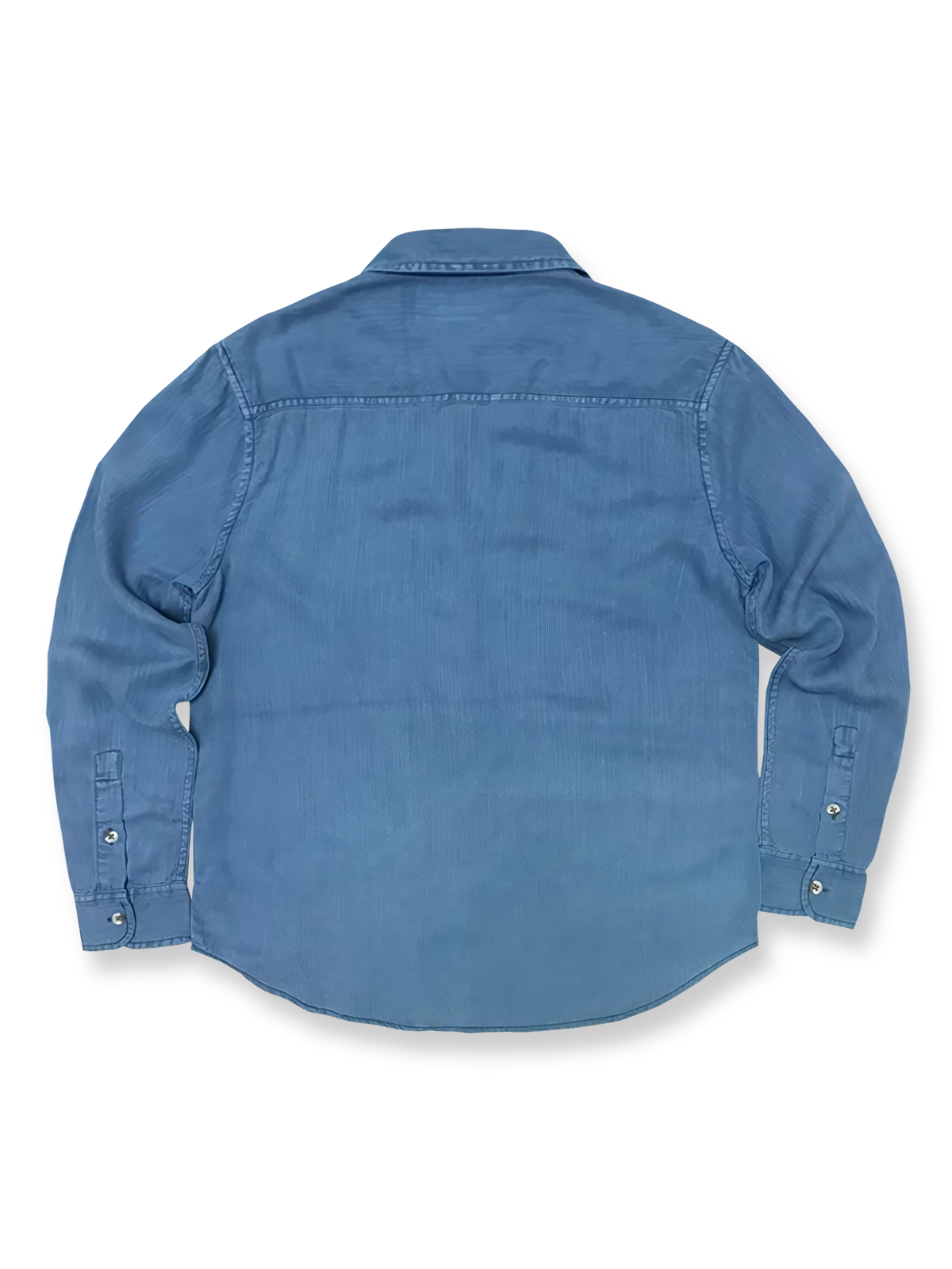 製品画像: ソフトな質感のテンセルヘリンボーン長袖シャツ全体展示、ヴィンテージ感溢れるデザイン
詳細画像: 製品染め加工とヘリンボーン柄ディテール、テンセル素材の柔らかさ