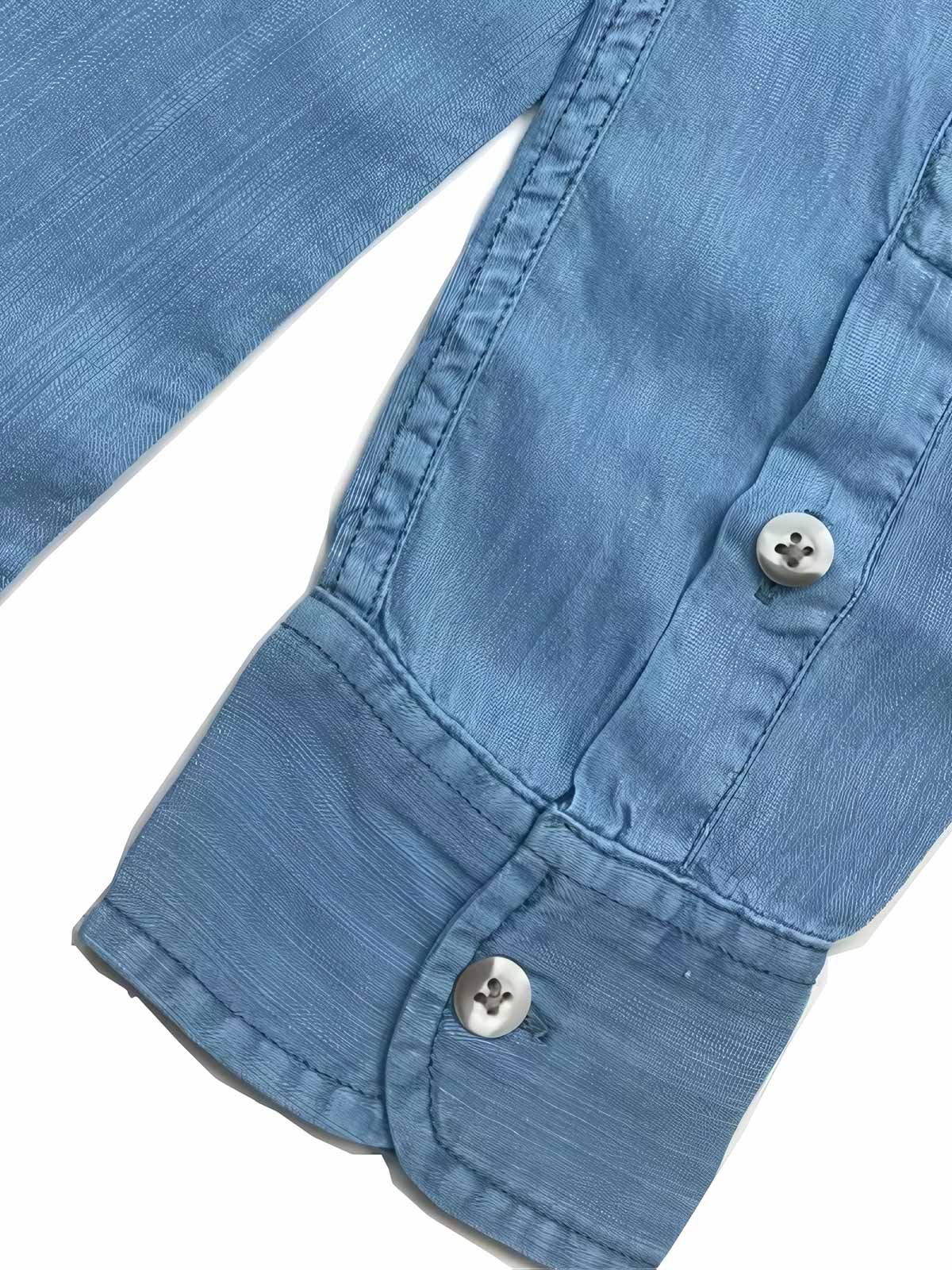 製品画像: ソフトな質感のテンセルヘリンボーン長袖シャツ全体展示、ヴィンテージ感溢れるデザイン
詳細画像: 製品染め加工とヘリンボーン柄ディテール、テンセル素材の柔らかさ