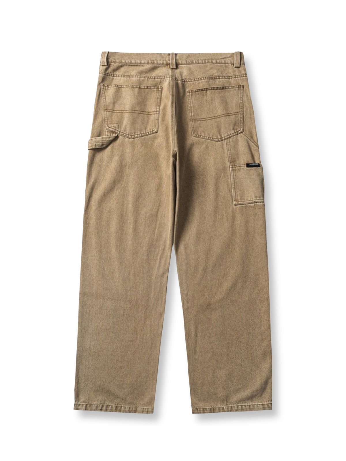 製品画像:
ウォッシュドランバージャック風コットンデニムパンツ全体像、レトロデザイン、快適な履き心地
詳細画像:
デニムパンツ膝部分の補強パッチディテール、耐久性重視、デザイン性と機能性の融合