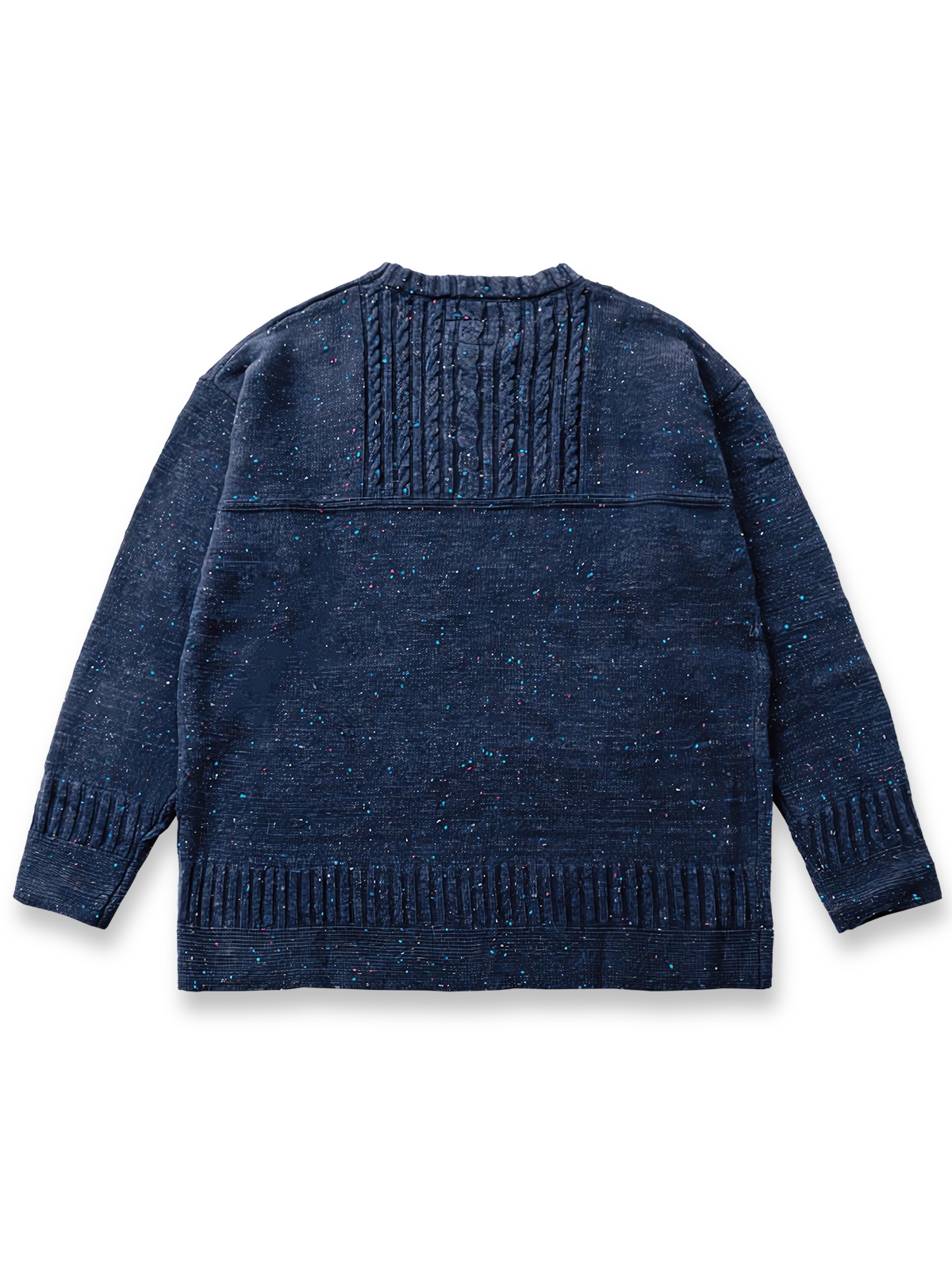 製品画像
カラードットケーブル編みウールセーターの全体画像。レトロなカラードットデザインが特徴的なケーブル編みのニットセーターは、秋冬シーズンにぴったりのアイテム。

詳細画像
セーターのケーブル編みディテールとカラードットデザインが特徴的。ウールとポリエステルの混紡素材で温かさと快適さを提供し、秋冬のコーディネートに最適。