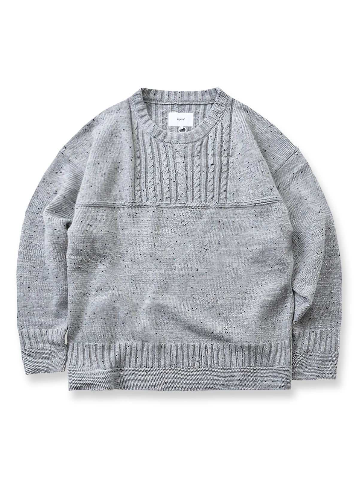 製品画像
カラードットケーブル編みウールセーターの全体画像。レトロなカラードットデザインが特徴的なケーブル編みのニットセーターは、秋冬シーズンにぴったりのアイテム。

詳細画像
セーターのケーブル編みディテールとカラードットデザインが特徴的。ウールとポリエステルの混紡素材で温かさと快適さを提供し、秋冬のコーディネートに最適。