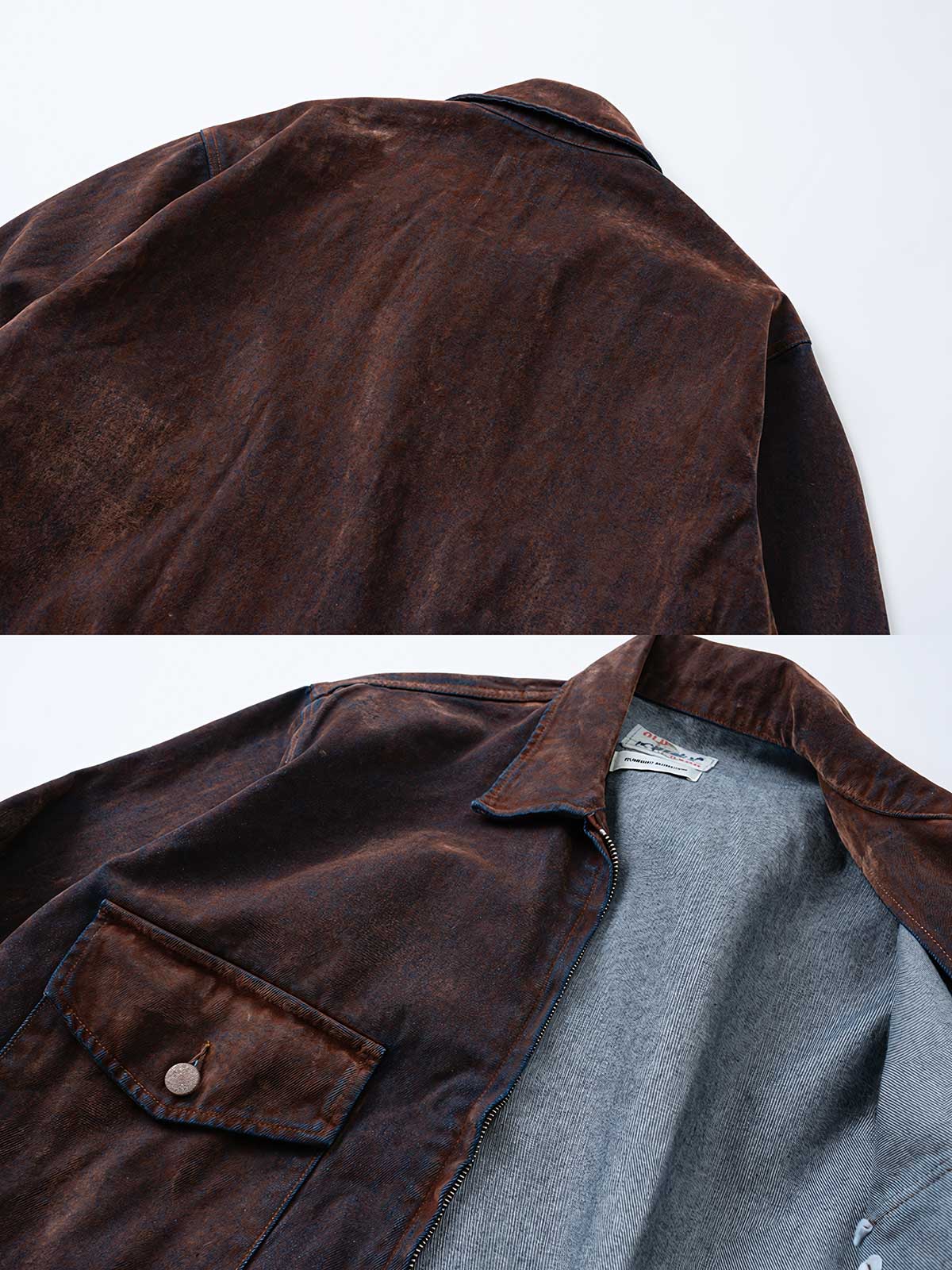 製品画像
レトロウォッシュ加工を施したワークジャケット。刺繍ディテールと多ポケットデザインが特徴的で、100%コットン素材を使用したアメリカンレトロスタイルのジャケット。

詳細画像
袖口の水滴刺繍パッチとフラップポケットデザインが特徴的なレトロウォッシュ加工ワークジャケットのディテール。