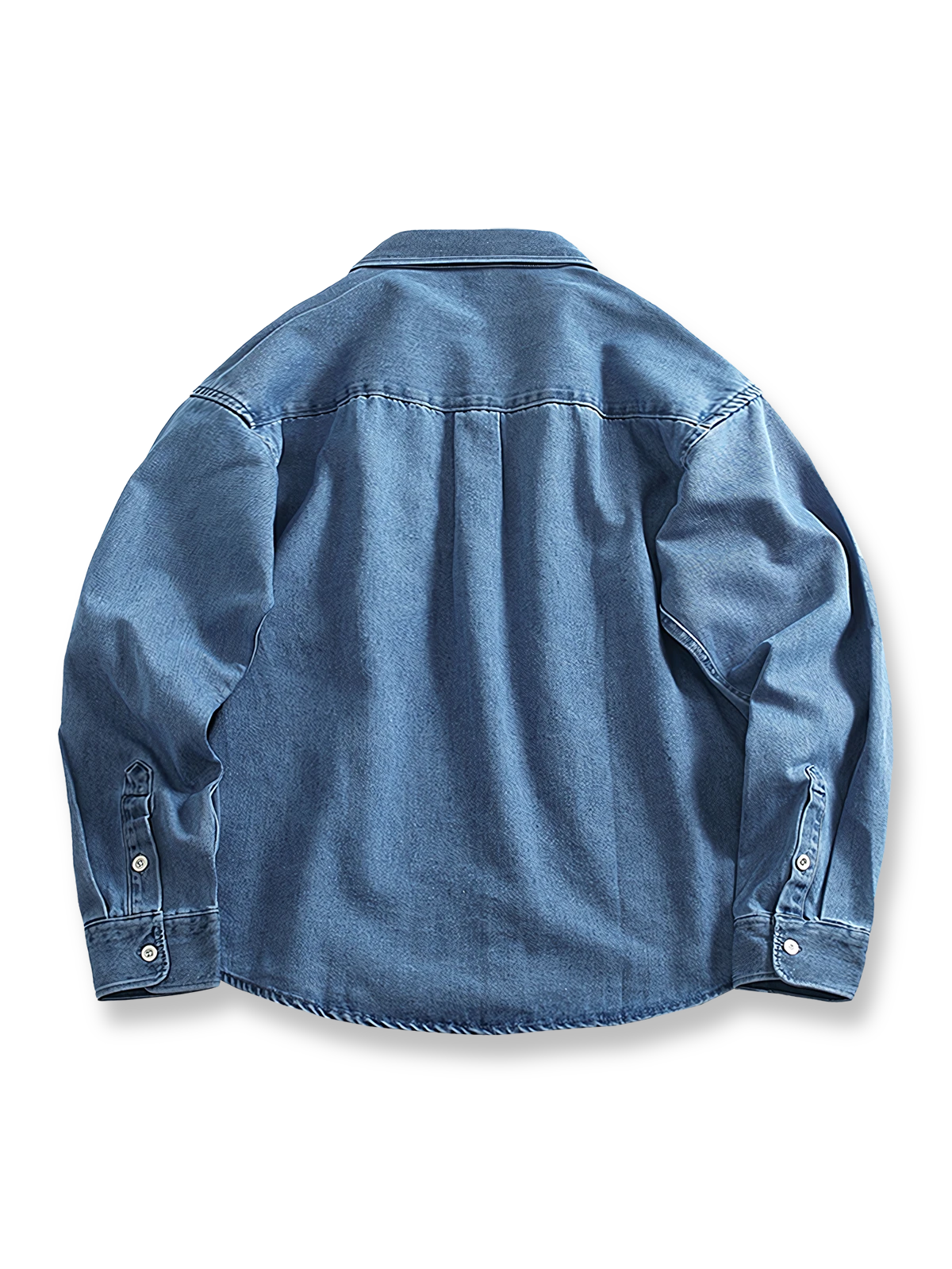 製品画像:
ヴィンテージウォッシュ加工のデニムシャツの正面画像。自然な風合いとカジュアルなスタイルが特徴で、日常使いにぴったり。

詳細画像:
シャツのワークポケットとウォッシュ加工のディテールをクローズアップ。生地感とデザインの細部がよく見えるように撮影されています。
