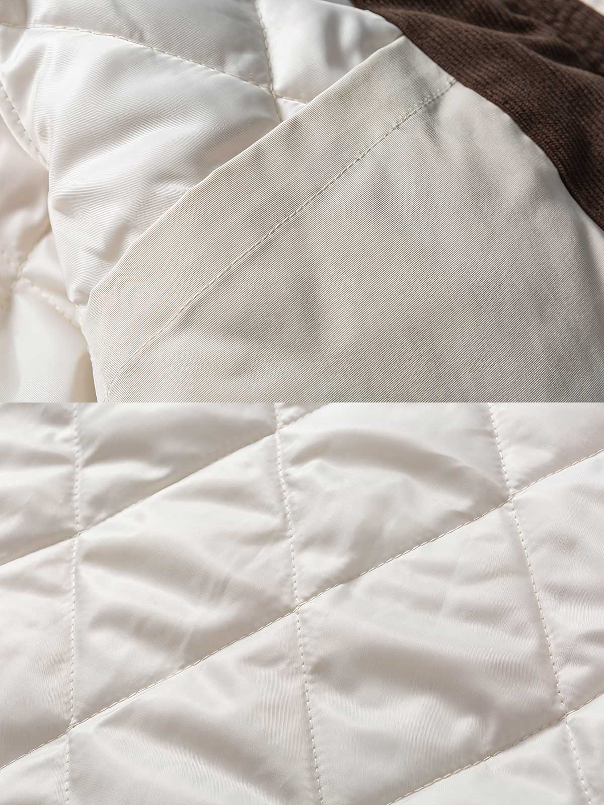 製品画像
コーデュロイ襟付き多ポケットハンティングスタイル中綿ジャケットの全体展示。19世紀ヨーロッパのハンティングウェアからインスパイアされたデザインで、防風性と保温性を備えた冬の必須アイテム。

詳細画像
コーデュロイ素材の襟と広いポケットのディテール特写。レトロなハンティングデザインを彷彿とさせる特徴的なディテールと、防寒性を高めた軽量中綿素材の質感が際立つクローズアップ画像。