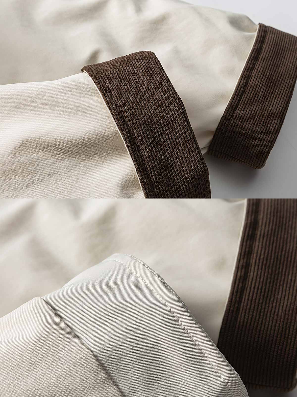 製品画像
コーデュロイ襟付き多ポケットハンティングスタイル中綿ジャケットの全体展示。19世紀ヨーロッパのハンティングウェアからインスパイアされたデザインで、防風性と保温性を備えた冬の必須アイテム。

詳細画像
コーデュロイ素材の襟と広いポケットのディテール特写。レトロなハンティングデザインを彷彿とさせる特徴的なディテールと、防寒性を高めた軽量中綿素材の質感が際立つクローズアップ画像。