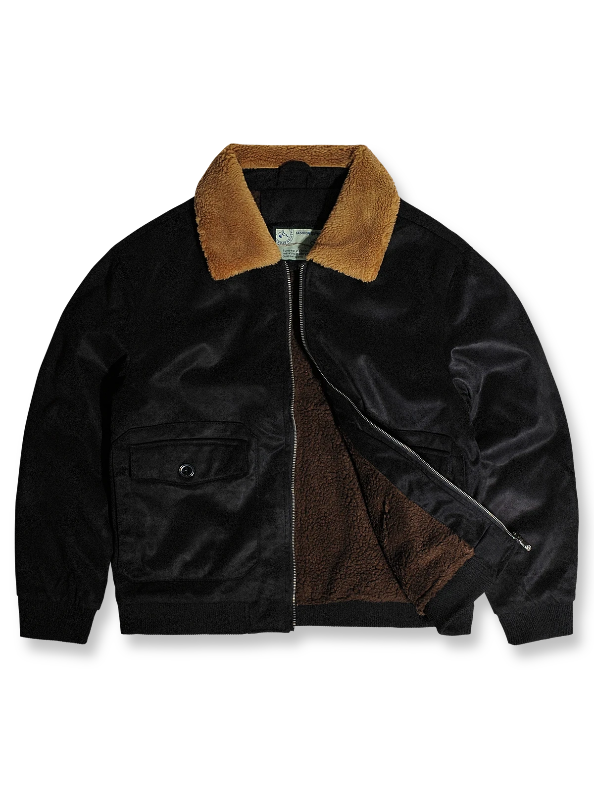 製品画像代替テキスト
フェイクスエード裏起毛ハンティングジャケット、アメリカンヴィンテージスタイルのデザイン。シープスキンライニングとフェイクムートン襟が特徴の秋冬アウター。カーキやブラックのカラー展開。

詳細画像代替テキスト
フェイクスエード裏起毛素材とシープスキンライニングのディテール。フェイクムートン襟とリブ編みの裾、ヴィンテージ感漂うデザイン。機能性とデザイン性を兼ね備えた大きなフラップポケット。
