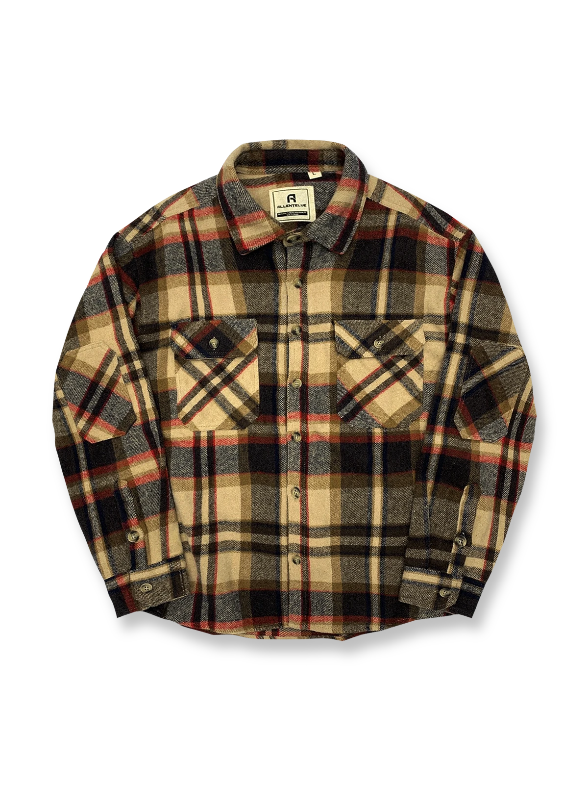 製品画像
「チェック柄フランネルシャツジャケット、起毛加工を施した厚手コットン素材で、秋冬シーズンに最適なヴィンテージ感のあるデザイン」

詳細画像
「柔らかな質感の厚手コットン、ダブルポケットと肘部分のパッチデザインが特徴。水洗いとソフト加工で快適な着心地と優れた保温性」
