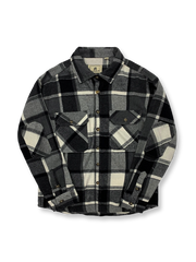 製品画像
「チェック柄フランネルシャツジャケット、起毛加工を施した厚手コットン素材で、秋冬シーズンに最適なヴィンテージ感のあるデザイン」

詳細画像
「柔らかな質感の厚手コットン、ダブルポケットと肘部分のパッチデザインが特徴。水洗いとソフト加工で快適な着心地と優れた保温性」
