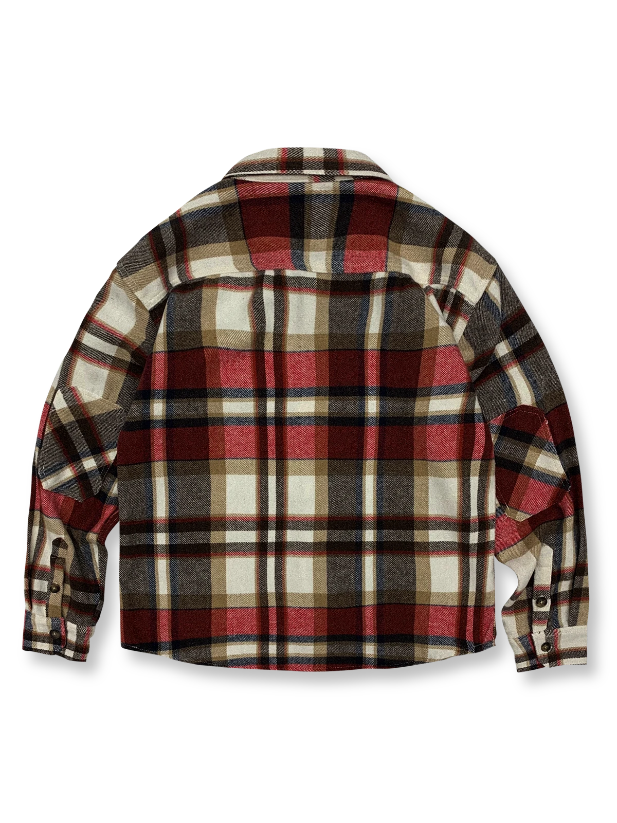 製品画像
「チェック柄フランネルシャツジャケット、起毛加工を施した厚手コットン素材で、秋冬シーズンに最適なヴィンテージ感のあるデザイン」

詳細画像
「柔らかな質感の厚手コットン、ダブルポケットと肘部分のパッチデザインが特徴。水洗いとソフト加工で快適な着心地と優れた保温性」
