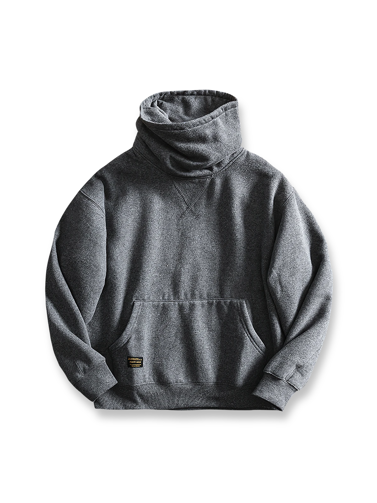 製品画像: フリースタートルネック ミリタリースウェットの全体展示画像。クラシックなタートルネックデザインと3色展開（ミリタリーグリーン、グレー、ブラック）が特徴。WWIIにインスパイアされたミリタリースタイルが際立つ。
詳細画像: 折り返し可能なタートルネック部分と袖まで続くフリース裏地のクローズアップ。防風性と保温性を両立した機能性がわかるディテール。