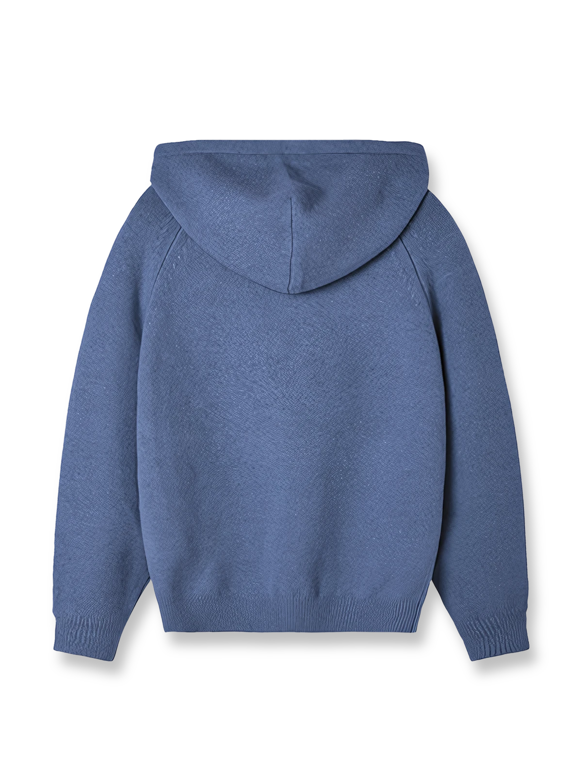 製品画像
ウール混紡フード付きニットセーター全体図。シンプルなフードデザインと厚みのある5ゲージ編みが特徴で、起毛加工により柔らかな肌触りを実現した中厚ニットセーター。ブルー、コーヒー、グレー、グリーンの4色展開。

詳細画像
裾のリブ編みデザイン、袖口の耐久性強化ディテール、フードのドローストリング仕様、起毛加工が施された高品質なウール混紡素材、5ゲージ9本取り編みの質感特写。