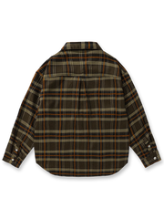 製品画像
「フレンチワークスタイルを取り入れたクラシックなチェック柄長袖シャツ全体画像。ルーズフィットとカーブヘムが特徴的なデザイン。」

詳細画像
「レトロなチェック柄生地の質感と、フレンチカジュアルを象徴するカーブヘムのディテールをクローズアップした画像。」