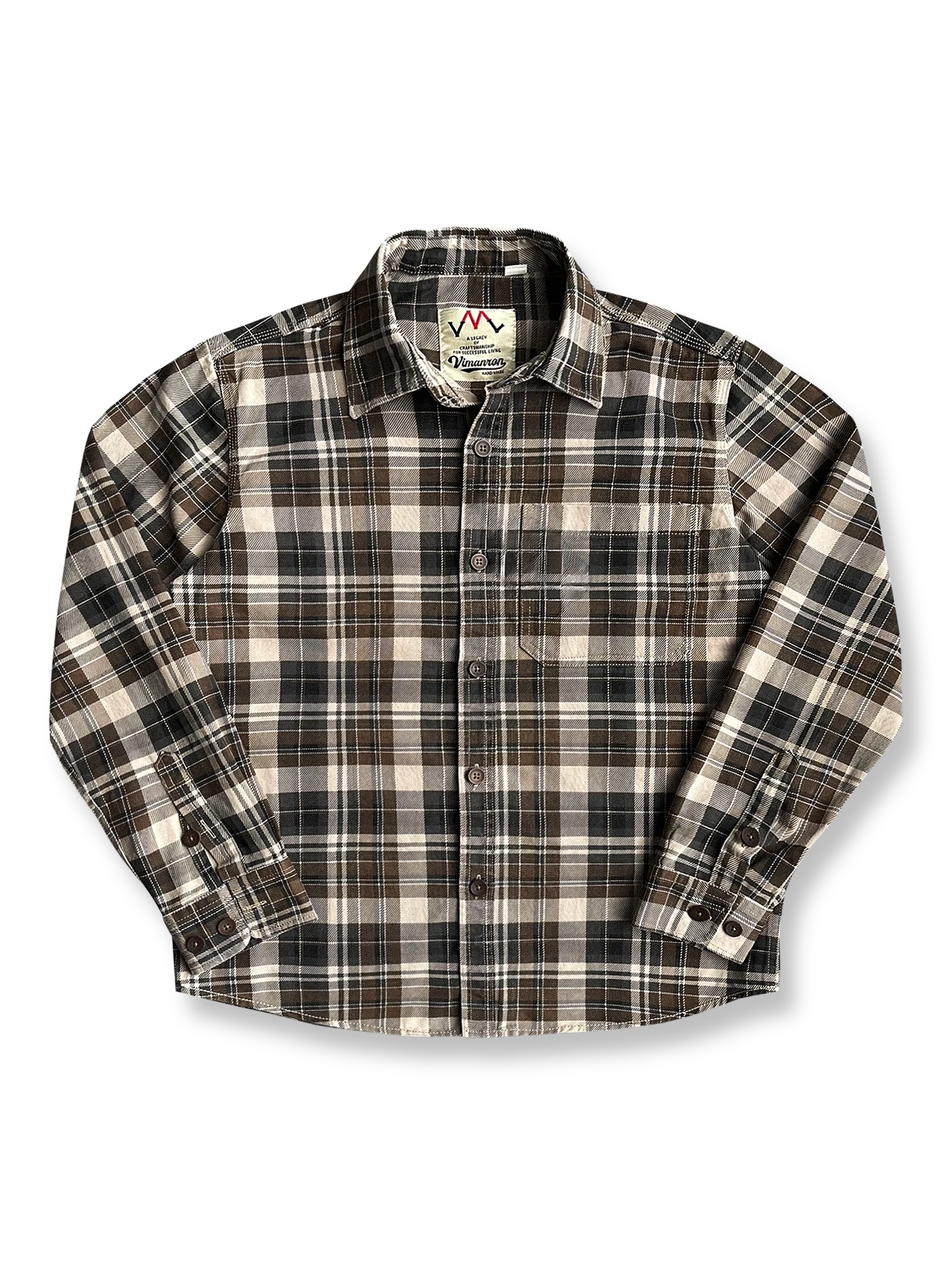 製品画像
「ヴィンテージ感あふれるクラシックなアメカジハードボイルドスタイルを再現した長袖チェックシャツ全体画像。100%コットン素材と立体的なシルエットが特徴。」

詳細画像
「高密度織りのチェック柄生地と胸ポケットのディテールをクローズアップ。ヴィンテージ調の配色とシャツの質感が際立つ画像。」