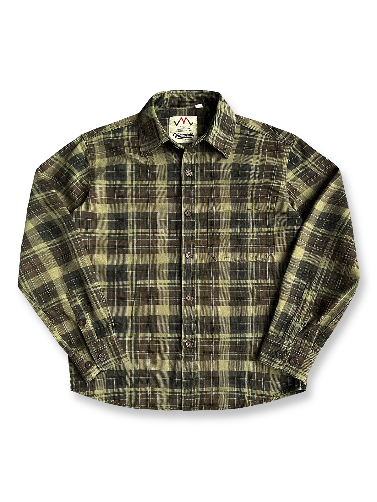 製品画像
「ヴィンテージ感あふれるクラシックなアメカジハードボイルドスタイルを再現した長袖チェックシャツ全体画像。100%コットン素材と立体的なシルエットが特徴。」

詳細画像
「高密度織りのチェック柄生地と胸ポケットのディテールをクローズアップ。ヴィンテージ調の配色とシャツの質感が際立つ画像。」