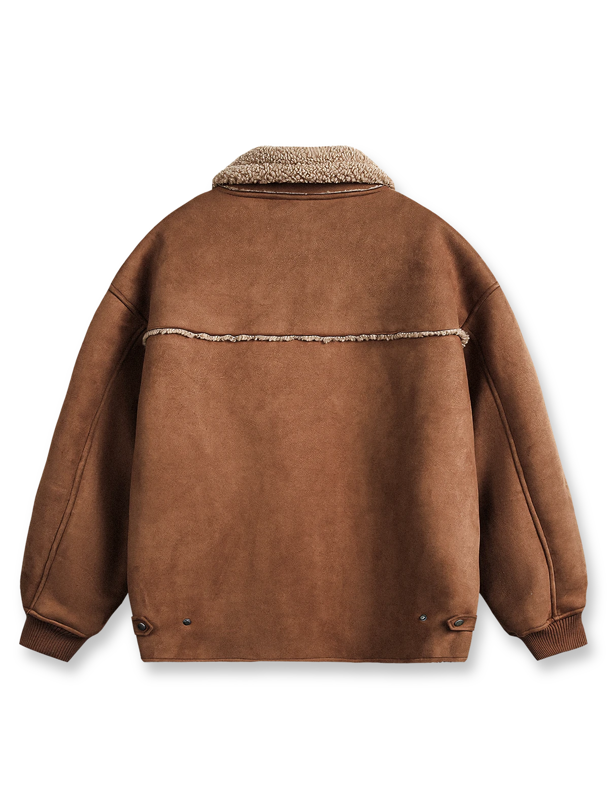 製品画像
「クラシックなレトロワークスタイルとムートン一体デザインを採用した中綿ジャケット。厚手で保温性が高く、中空構造素材により軽量かつ防風性も優れる冬用アウターの全体展示図」

詳細画像
「ムートン裏地と中空構造素材のディテールクローズアップ。優れた保温性、耐久性、防風性を兼ね備えたルーズフィットのレトロなワークデザインジャケット」
