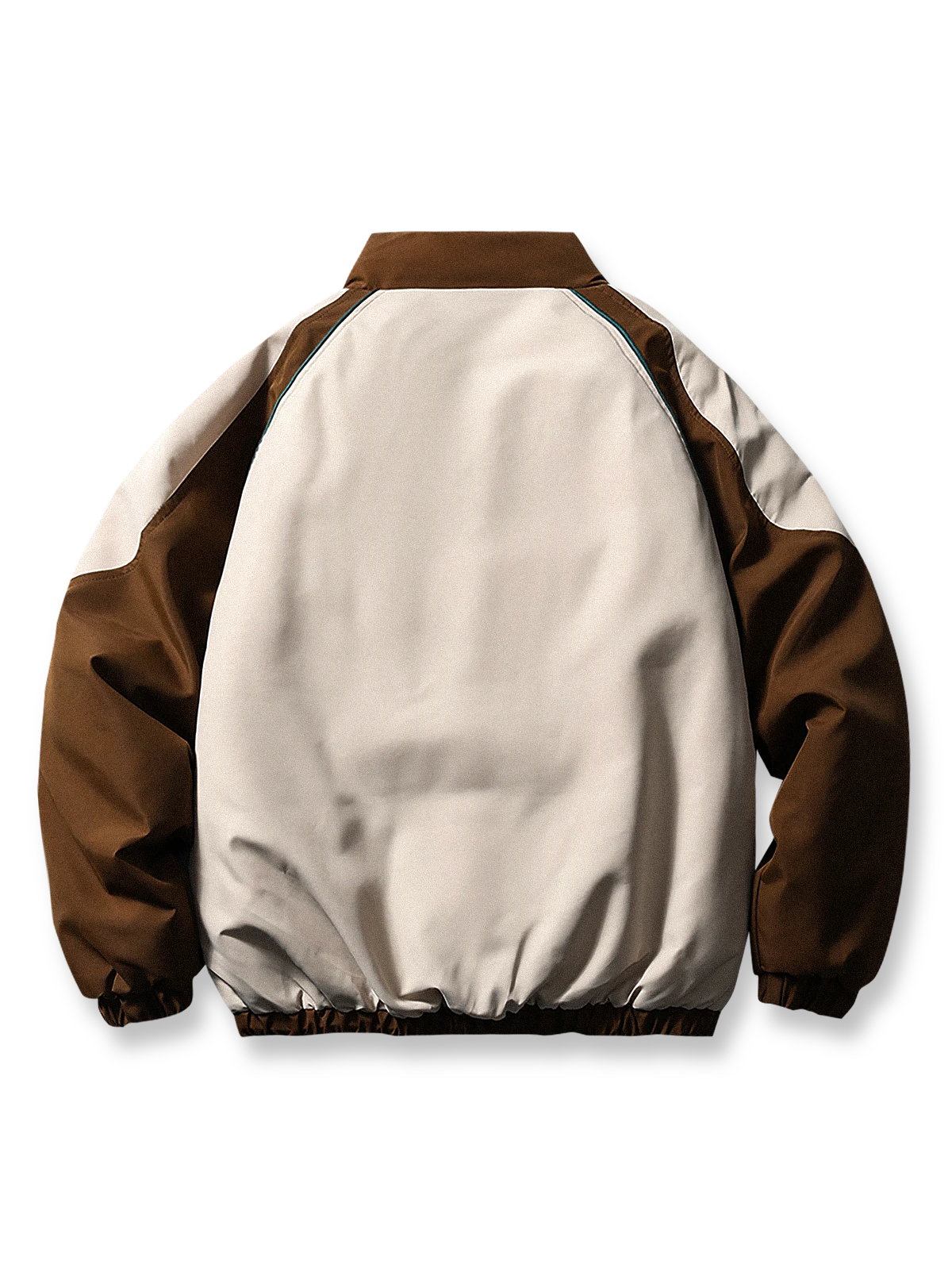 製品画像
「目を引くバイカラーとアーチ型切り替えデザインを特徴としたスタンドカラー中綿ジャケット。防風性と保温性に優れ、冬のアウトドアや日常使いに最適なスポーティなルーズフィットジャケットの全体図」

詳細画像
「バイカラーのアーチパターン切り替えデザインとジッパー付きスタンドカラーが特徴の中綿ジャケット。防風性と耐久性を兼ね備えたディテールのクローズアップ」
