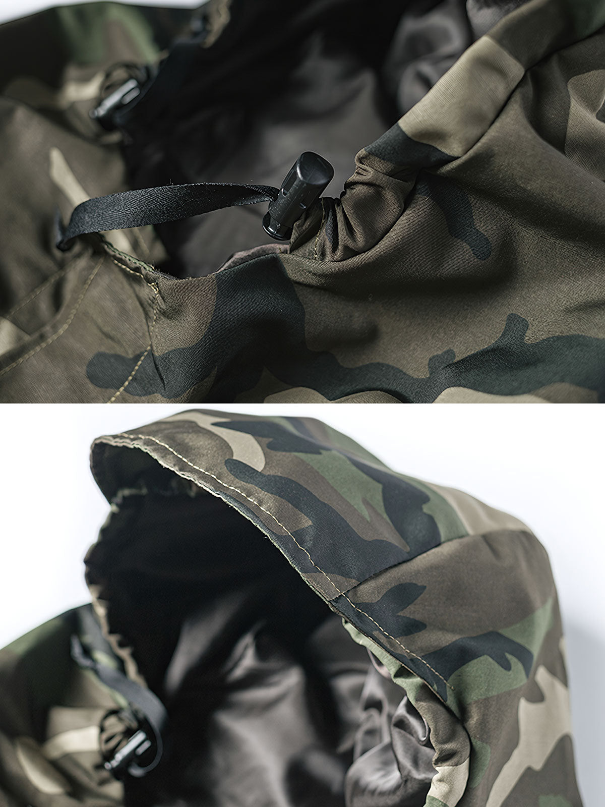 製品画像
多層構造型防寒服、迷彩柄防水ジャケット、ウッドランド迷彩柄、撥水加工、厚手ポリエステル素材、耐久性、アウトドアジャケット、寒冷地対応、風雨対応、耐久性の高い素材。

詳細画像
10号IDEALナイロンジッパー、大型ジッパー、カスタムナイロン製スナップボタン、防風性、耐久性、アウトドアジャケットのディテール、実用的なデザイン。
