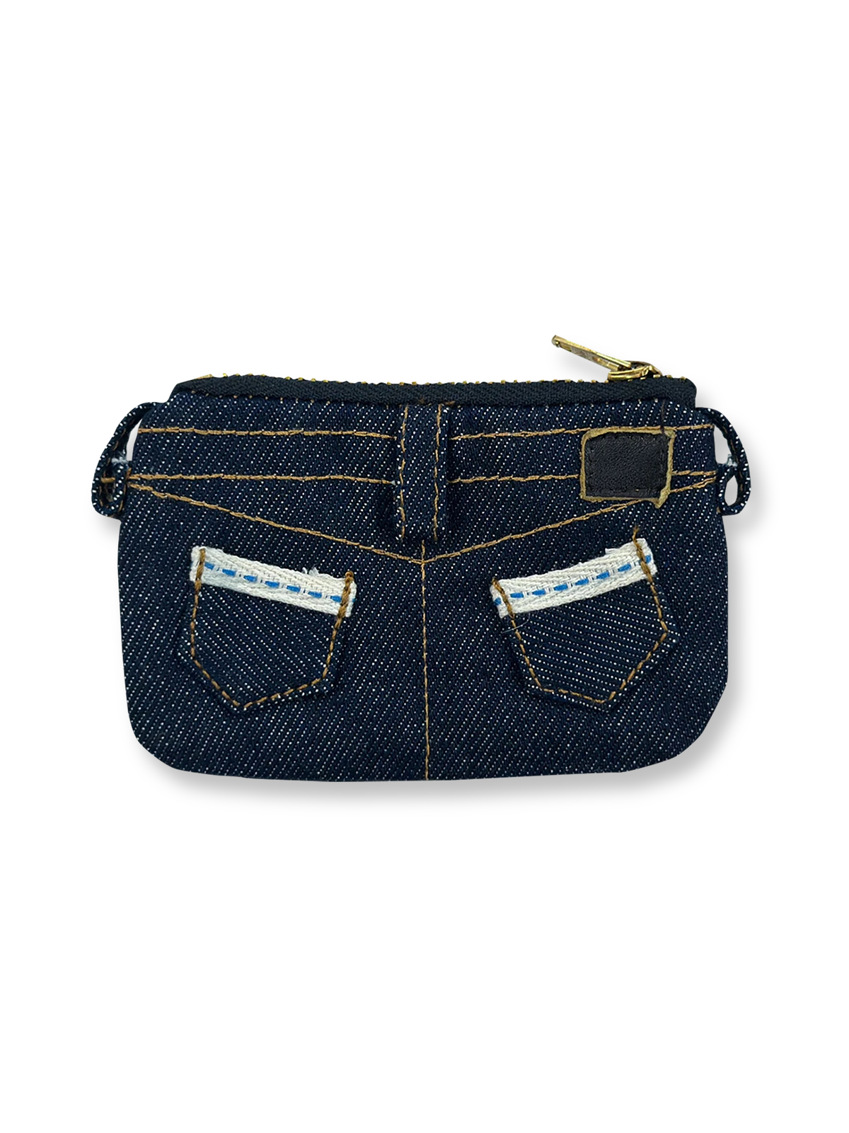 製品画像
「デニム生地を使用したジーンズ型デザインのカードケース全体展示図。二本針ステッチや銅製リベット、バックポケットの刺繍飾りが特徴的なヴィンテージ風デザイン。」

詳細画像
「デニム カードケースのディテール特写。二本針ステッチ、銅製リベット、刺繍入りバックポケットなど、ジーンズを彷彿とさせる精巧なデザインが際立つ。」