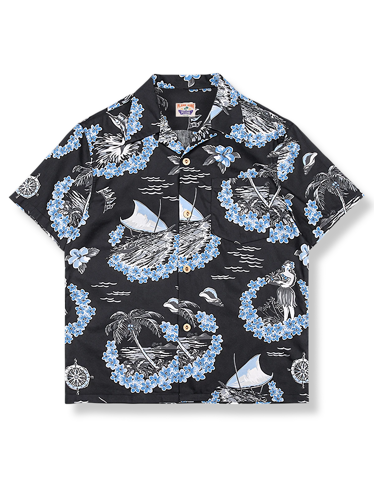 朱槿と島の美女柄 アロハシャツ