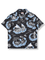 朱槿と島の美女柄 アロハシャツ