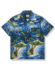 緑と青ポケットアロハシャツ