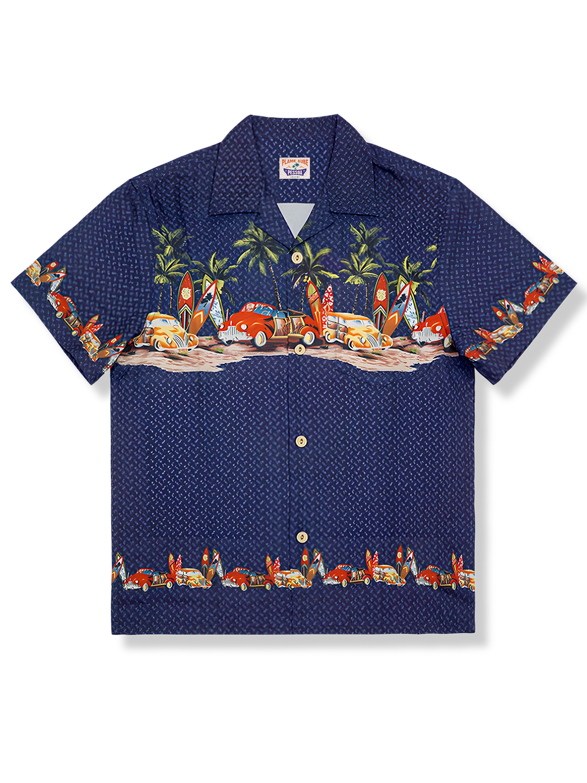 ネイビー熱帯島アロハシャツ