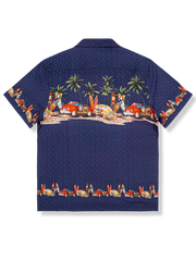 ネイビー熱帯島アロハシャツ