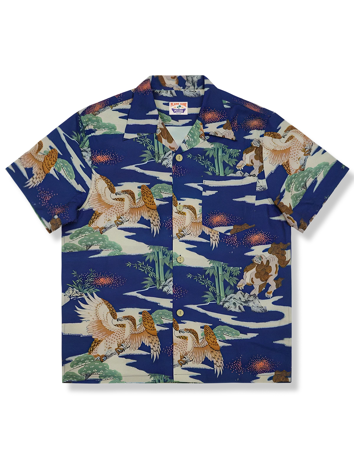 鷹・松・竹・獅子唐柄 アロハシャツ