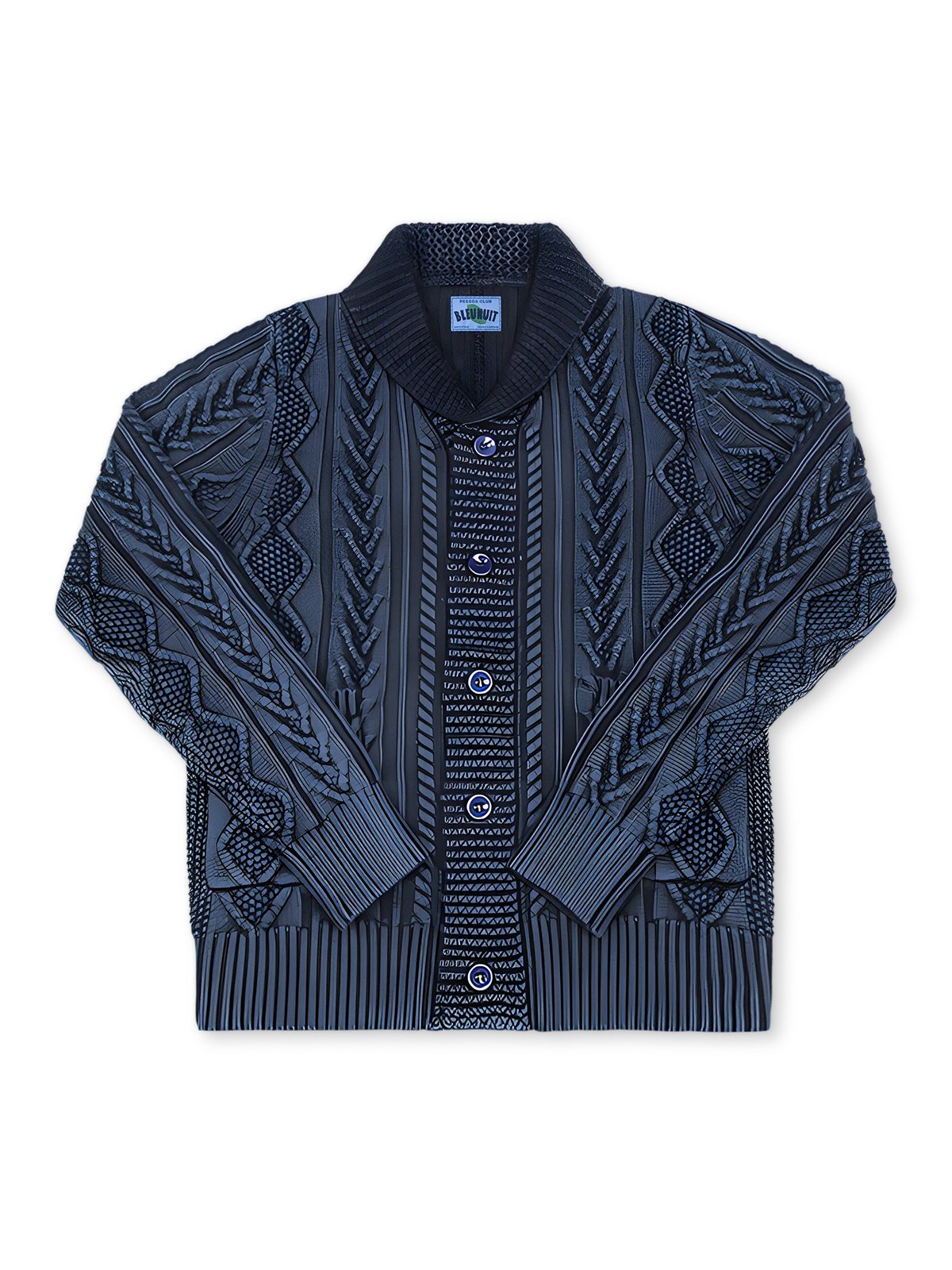 藍染 ジャカード編みニットカーディガン・アップグレード版