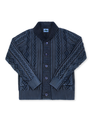 藍染 ジャカード編みニットカーディガン・アップグレード版