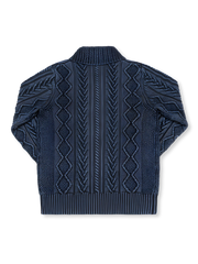 藍染 ジャカード編みニットカーディガン・アップグレード版