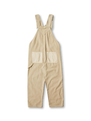 ベージュ×ライトベージュのパッチワークポケット付きオーバーオール全体像