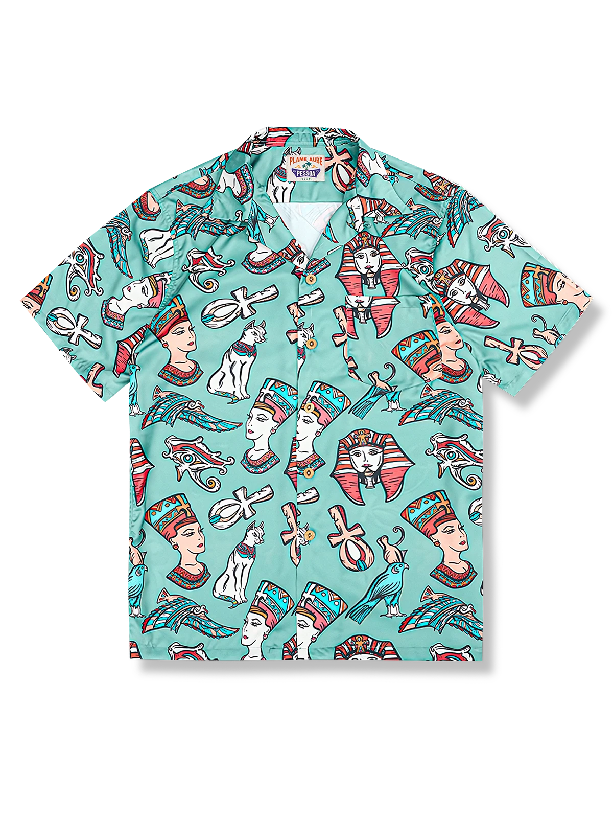 PLAME AUBE｜碧緑色 エジプト アロハシャツ