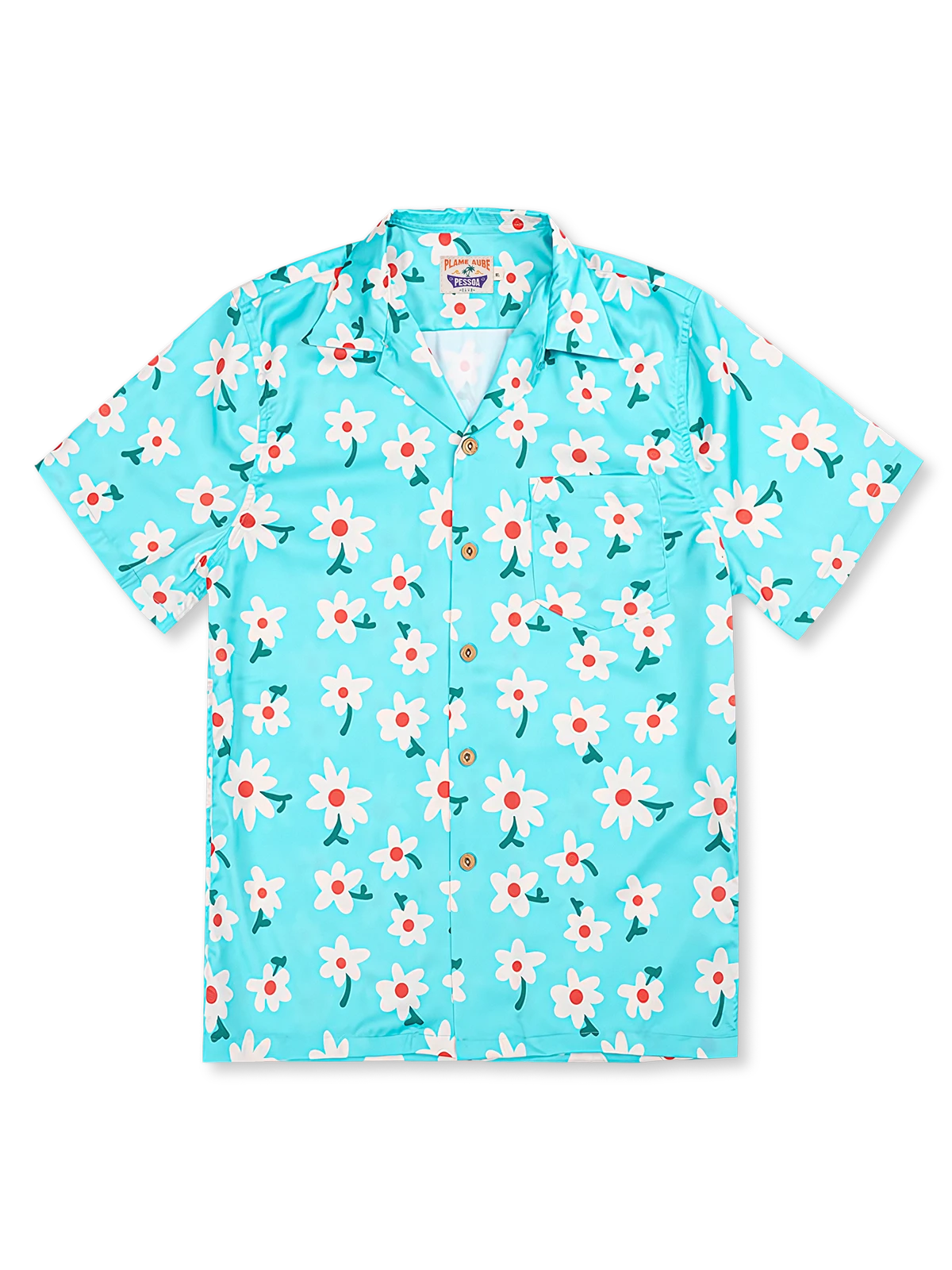 白花柄 空色アロハシャツ