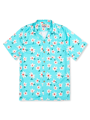 白花柄 空色アロハシャツ