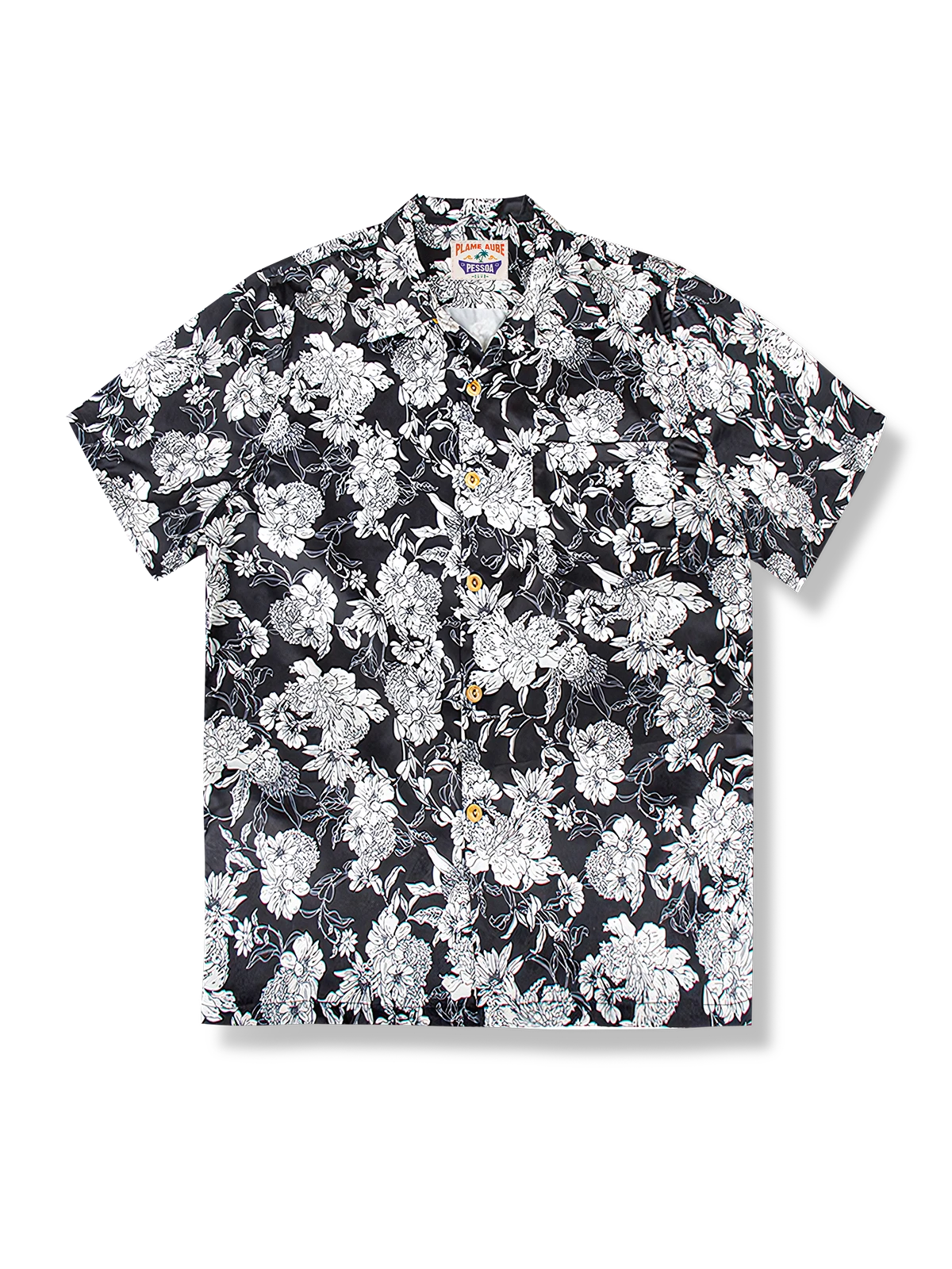 PLAME AUBE｜白花柄　黒アロハシャツ