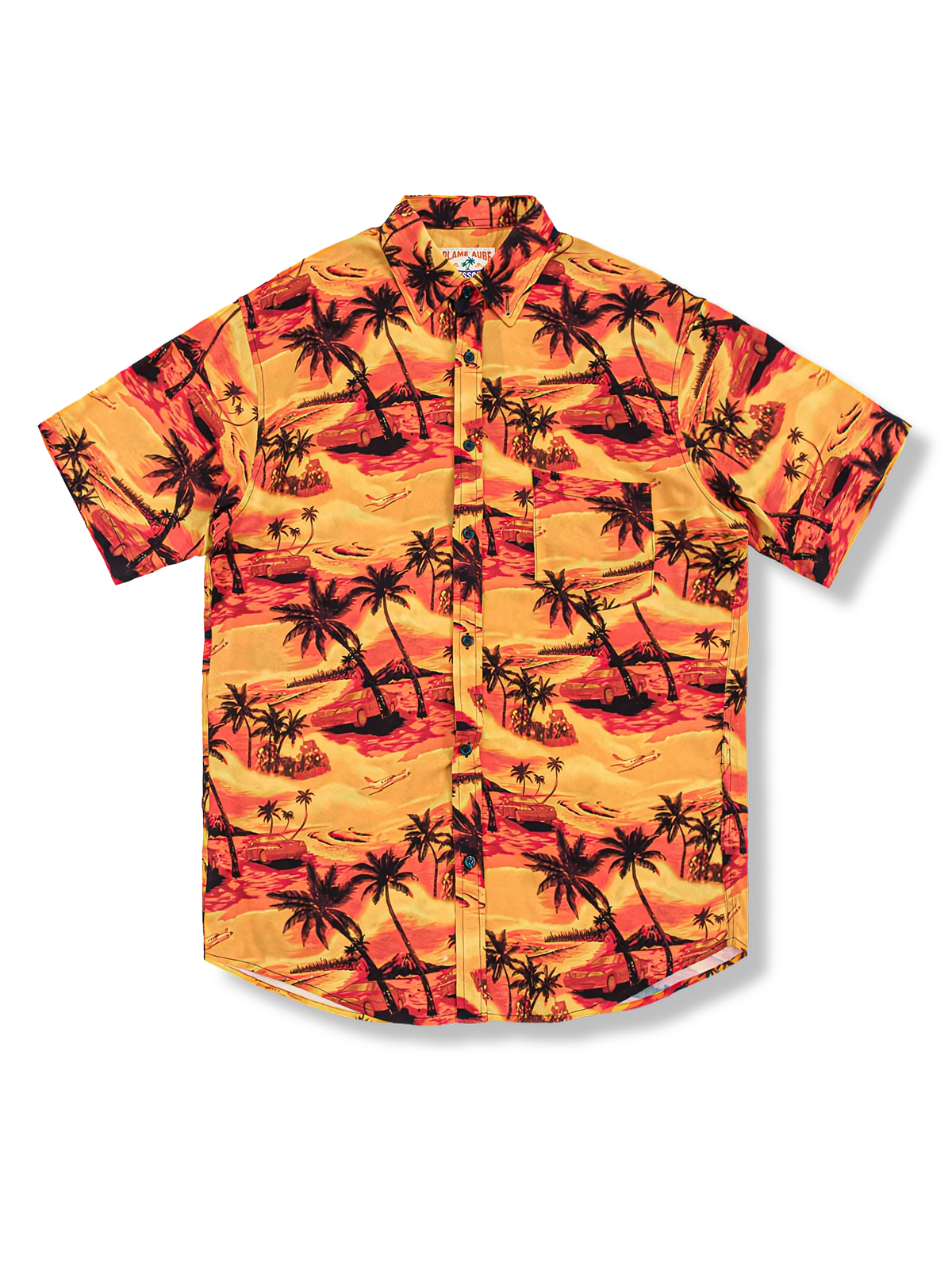 ヤシの木 オレンジ色アロハシャツ