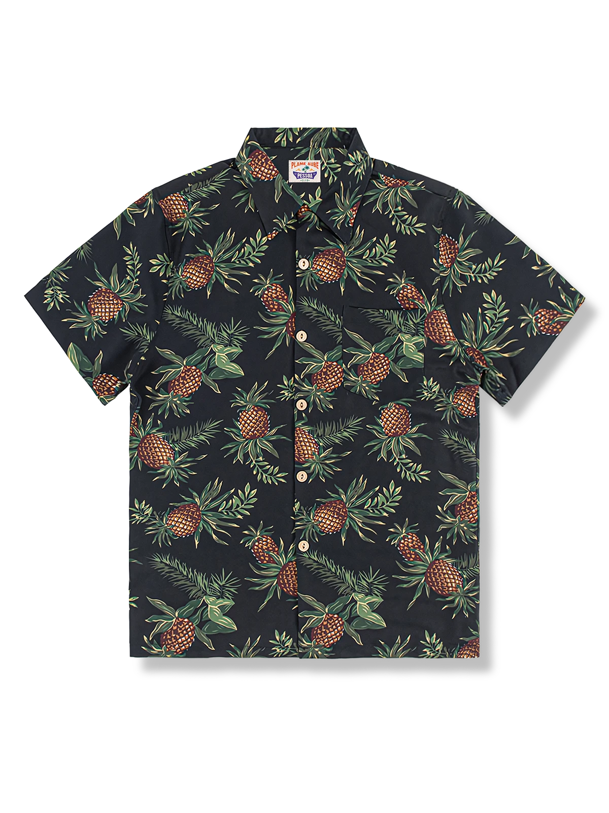 PLAME AUBE｜パイナップル柄 黒 アロハシャツ