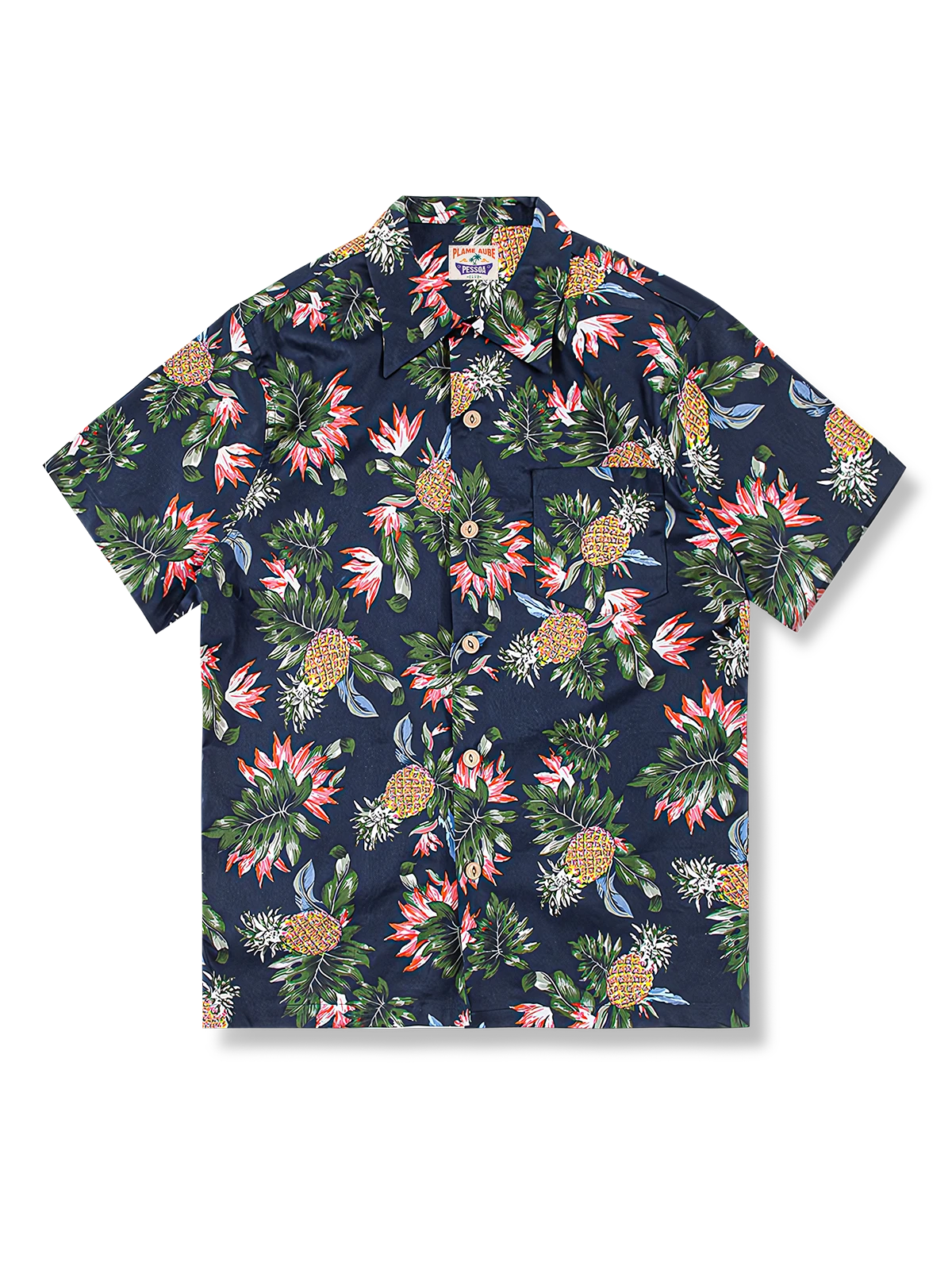 PLAME AUBE｜パイナップル花柄 ネイビーアロハシャツ